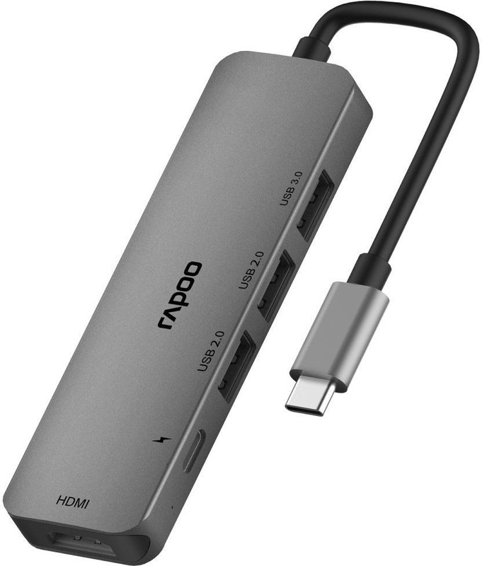 Rapoo Xd100C-Pd Charging,5Gbps Data Transfer,4K Hdmi,3Usb A Port- 5 In 1- C Type Xd100C Usb Hub(Grey)