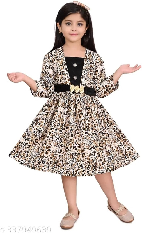 Sk Jj Dresses Girls Below Knee Casual Dress(Multicolor, 3/4 Sleeve)