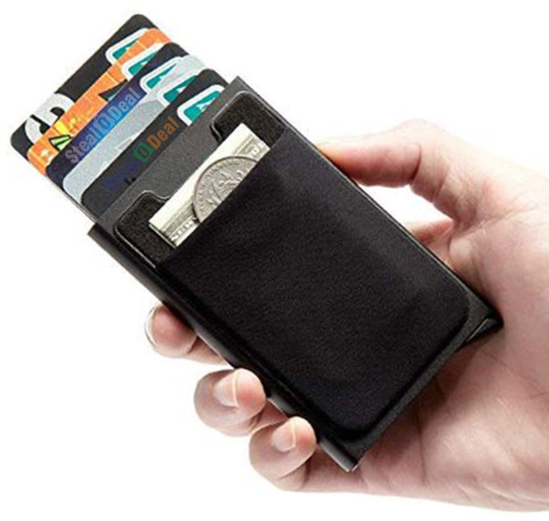 Stealodeal Black Case With Elasticity Back Pocket Id Credit Cards Case 8 Card Holder(Set Of 1, Black)