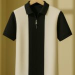 Try This Checkered Men Zip Neck White, Black T-Shirt