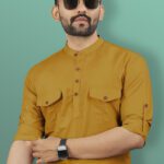 Vebnor Men Solid Straight Kurta(Yellow)