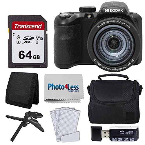Kodak Pixpro Az425 Digital Camera Bundle With 64Gb Memory Card + Camera Case (Black) + Usb Card Reader + Table Tripod + Accessories (Black)