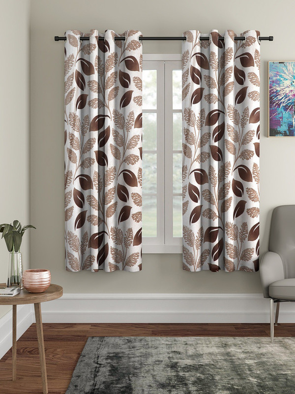 Flipkart Smartbuy 150 Cm (5 Ft) Window Polyester Semi Transparent Curtain (Pack Of 2)(Brown, Printed)