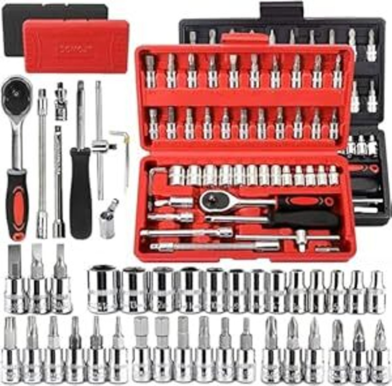 Nka 46-Tl-Kt High Quality 46Pcs 1/4-Inch Socket Set Tool Ratchet Wrench Tool Kit Household Tool Box