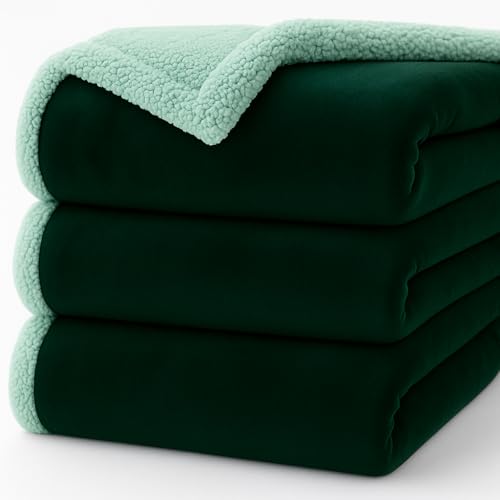 Bsb Home Ultra-Soft Flannel Sherpa Blanket For Double Bed | 500 Gsm | Premium Warm & Cozy Winter Blanket | Reversible Dual-Layer Flannel And Sherpa – Bottle Green & Mint Weight – 3.2 Kg