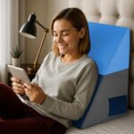 Sleepsia Wedge Pillow For Sleeping | 1 Year Warranty | Back Support Orthopedic Gel Memory Foam Wedge Cushion For Acid Reflux, Pregnancy, Snoring, Gerd, Back & Leg Support- Grey/Blue, 20″Lx17.4″Wx10″H