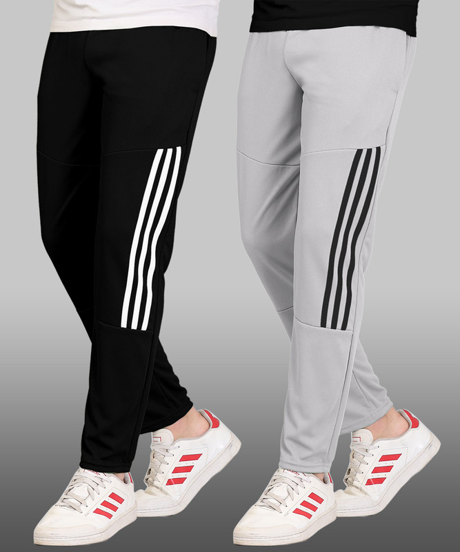 Aaradh Striped Men Black, Grey, White Track Pants