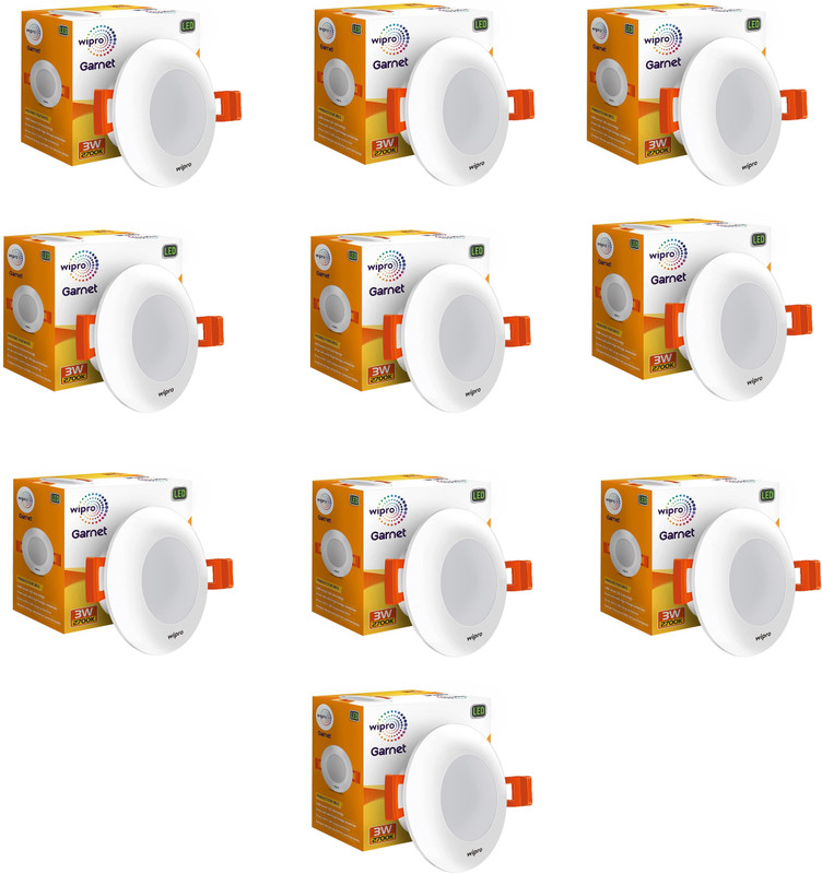 Wipro Garnet 3W Led Mini Downlight, Pack Of 10 Recessed Ceiling Light Ceiling Lamp(White)