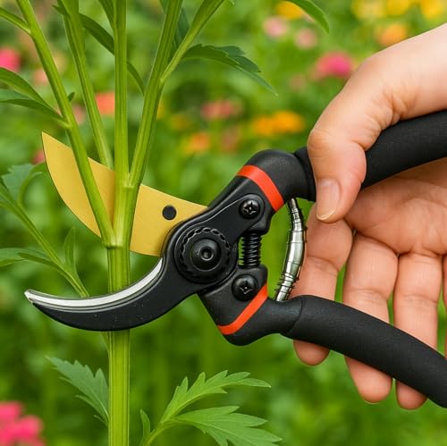 Heavy Duty 8-Inch Titanium Blade Gardening Scissor, Pruning Shears – Garden Scissors For Plants, Branches, Flowers & Shrubs | Plant Cutter, Secateurs, Garden Trimmer Tool (Titanium Blade, Black)