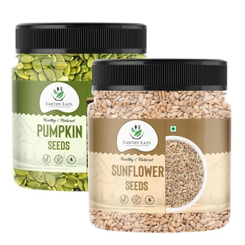 Earthy Eats Raw Pumpkin Seeds – 250G And Sunflower Seeds – 250G | Edible Whole Seeds Combo | For Eating. Protein And Fibre Rich Food For Immunity Booster Diet Pack (Jar Pack)