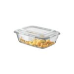 Signoraware Safe N Store Glass Rectangular Container | Airtight & Leakproof Locking Lid | Microwave Safe | Ideal For Carrying Homemade Meals, Snacks, Salads Or Storing Leftovers (370Ml | Clear)