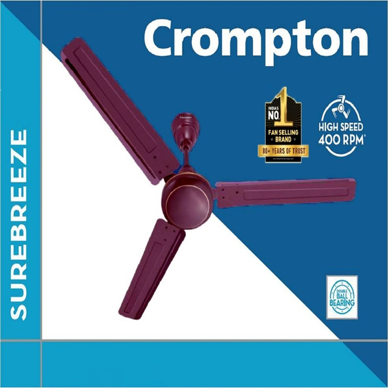 Crompton Surebreeze 400 Rpm Ultra High Speed 100% Copper Motor Longer Life65 With 24 Months Warranty Energy Saving 1200 Mm Ceiling Fan(1 Star | Rich Brown Ultra High Speed 100% Copper Superior Quality65 | Pack Of 1)