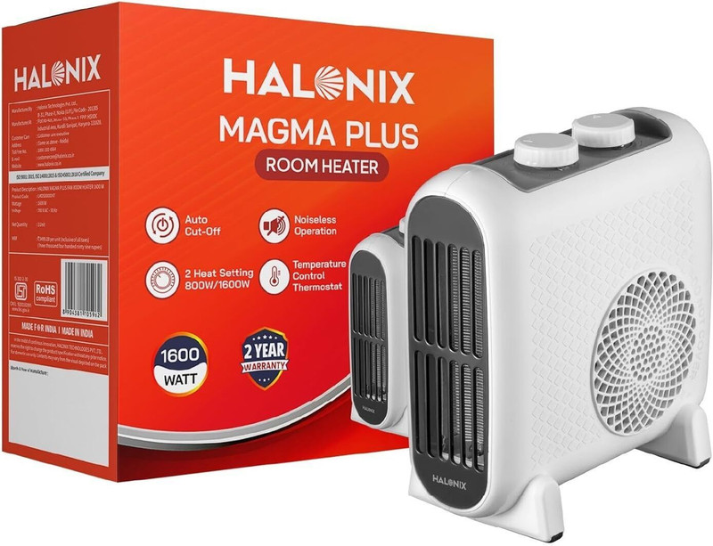 Halonix Magma Isi Certified 2 Heat Setting Auto Cut-Off Safety Noiseless Operation Fan Room Heater