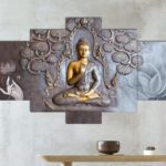 Circadian Lord Buddha Art Print Design Set Of 5 Mdf Self Adhesive Panel Frame Wall Decor Digital Reprint 17 Inch X 30 Inch Painting(With Frame)