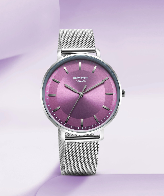 Sonata Poze Pink Dial Silver Strap Analog Watch  – For Women