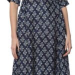 Rangriti Women Fit And Flare Dark Blue Midi/Calf Length Dress
