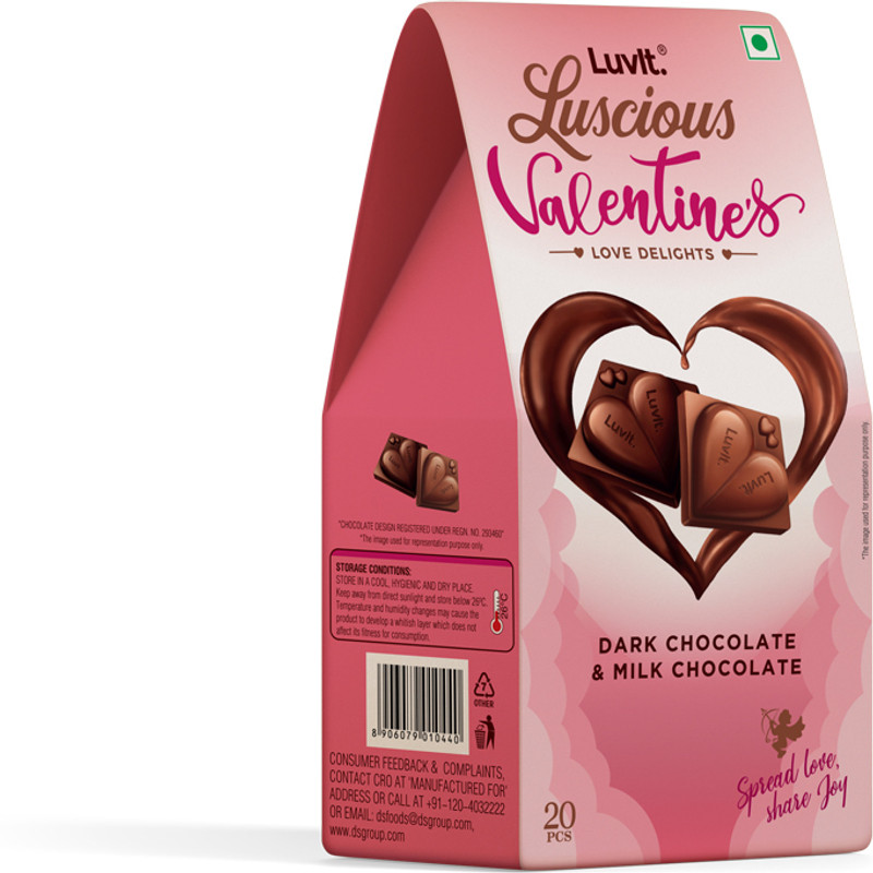 Luvit Luscious Valentine’S Love Delights|Heart Shaped Milk & Dark Chocolates Gift Bars(180 G)