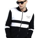 Maniac Men’S Color Block Casual Zip Jacket – Round Neck, Full Sleeve – Black, White Cotton