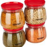 Amazon Brand – Solimo Plastic Storage Jar And Container Set I Air Tight & Bpa Free Containers For Kitchen Storage Set I Grocery Kitchen Container Set I Multipurpose Jar, 800 Ml Each, Set 4, Red