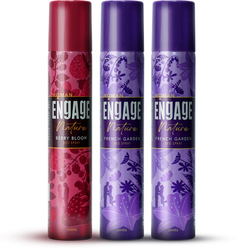 Engage Nature Deo: 2 French Garden & 1 Berry Bloom (150Ml X 3) Deodorant Spray – For Women(450 Ml, Pack Of 3)