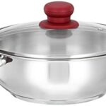 Amazon Brand – Solimo Stainless Steel Heavy Bottom Kadhai With Glass Lid |Three Layer Impact Forged Bottom|Durable|Soft Touch Handles And Knob|2L | Silver