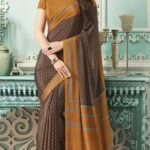 Sudarshana Printed Bollywood Silk Blend, Crepe Saree(Brown)