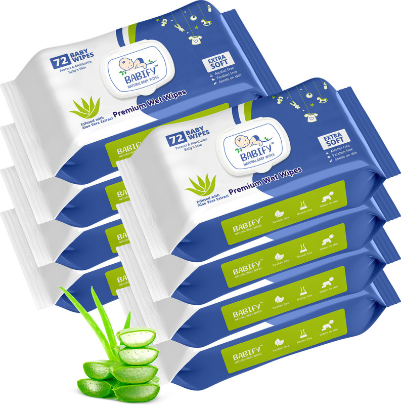 Babify Extra Soft Premium Baby Wipes With Aloe Vera | Rush & Paraben-Free (Pack Of 8)(576 Wipes)