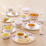 Larah By Borosil Speckle Silk Series Opalware Dinner Set With Glasses, 35 Pieces For Family Of 6, Microwave & Dishwasher Safe, Bone-Ash Free, Crockery Set For Dining & Gifting, Plates & Bowls, White