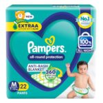 Pampers All Round Protection Pants, Medium Size Baby Diapers (Md) 22 Count, Anti Rash Diapers, Lotion With Aloe Vera