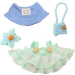 3 Pcs Clothes For 17Cm Dolls, Clothes Set For 17Cm Plush Toys, Crochet Knitted 3 Piece Set Hat Clothes Backpack For Dolls, Stylish Cute Doll Dress Up Accessories (No Doll) (4Pcs(Green))