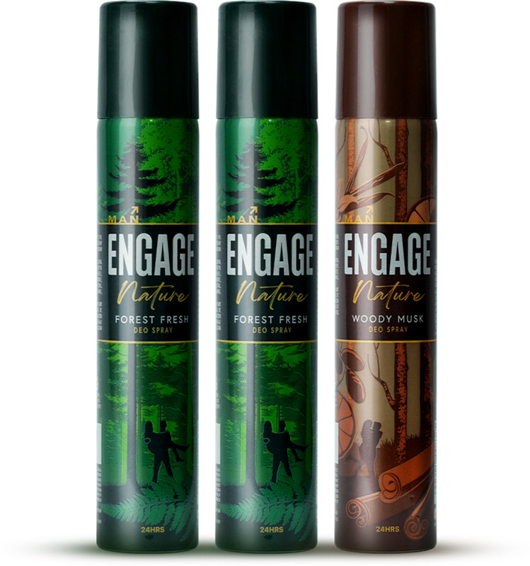 Engage Nature 2X Forest Fresh + 1X Woody Musk Deo Spray Combo For Men 150Ml X3 Deodorant Spray  –  For Men(450 Ml, Pack Of 3)