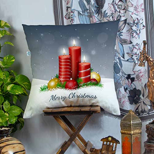 Stitchnest Merry Christmas Printed Poly Cotton Cushion Cover Pack Of 1 (12X12 Inches)