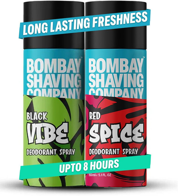 Bombay Shaving Company Red Spice & Black Vibe 150Ml X 2 Combo Deodorant Spray  –  For Men(300 Ml, Pack Of 2)