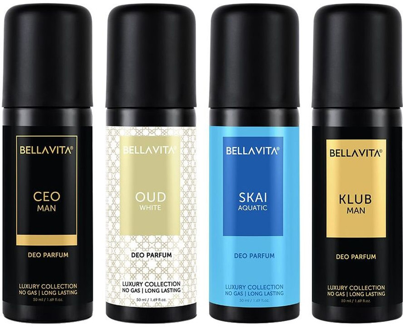 Bellavita Organic Deo Parfum Travel-Size Gift Set|4X50 Ml|Long Lasting Body Deodorant Spray – For Men & Women(200 Ml, Pack Of 4)