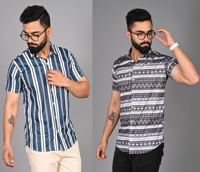 Fubar Men Printed Casual Grey Shirt(Pack Of 2)