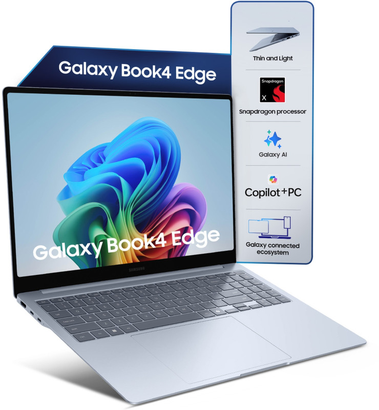 Samsung Galaxy Book4 Edge Series Copilot Ai-Pc Full Metal Chasis Qualcomm Snapdragon X – (16 Gb/512 Gb Ssd/Windows 11 Home) Np750Xqb-Ka1In Thin And Light Laptop(15.6 Inch, Sapphire Blue, 1.55 Kg, With Ms Office)