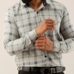 Pankhil Men Checkered Formal Grey, Blue Shirt