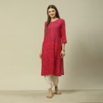 Rangriti Women Printed Straight Kurta(Red)