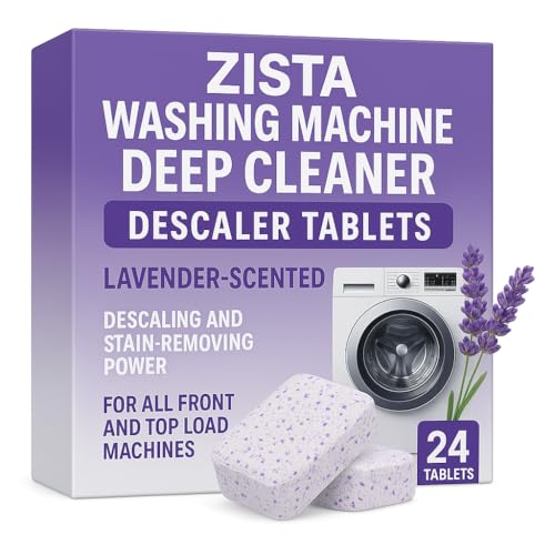 Zista Lavender-Scented 24 Pcs Washing Machine Deep Cleaner Descaler Tablets For All Front And Top Load Machines, With Descaling And Stain-Removing Power