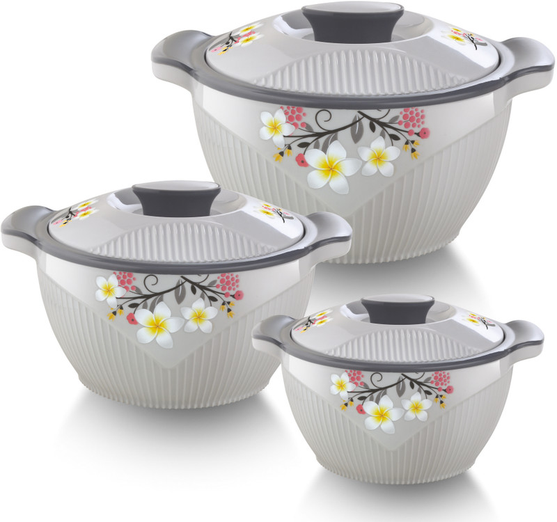 Flipkart Smartbuy Stylo Grey Colour Insulated Inner Stainless Steel Pack Of 3 Thermoware Casserole Set(900 Ml, 1200 Ml, 2100 Ml)