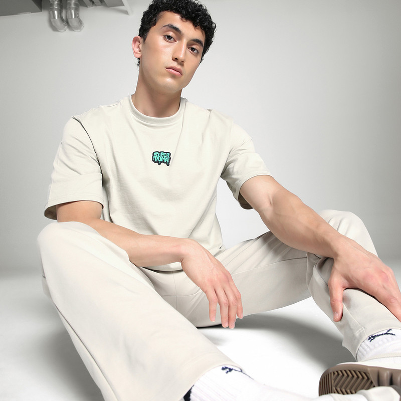 Puma Solid Men Crew Neck Beige T-Shirt