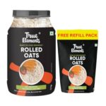 True Elements Rolled Oats With Free Refill Pack 2.2 Kg (1.2 Kg + 1 Kg) | 100% Wholegrain | High Protein | High Fibre | Ready To Cook Breakfast | Gluten Free | Oats For Weight Management