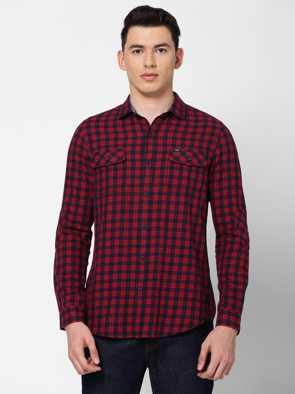 Lee Men Checkered Casual Red Shirt