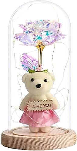 Enchanted Rose With Teddy Bear & Led Light In Borosilicate Glass Dome – Romantic Gift For Girlfriend, Mother’S Day & Birthdays | Beauty And The Beast Inspired Mood Light & Home Decor
