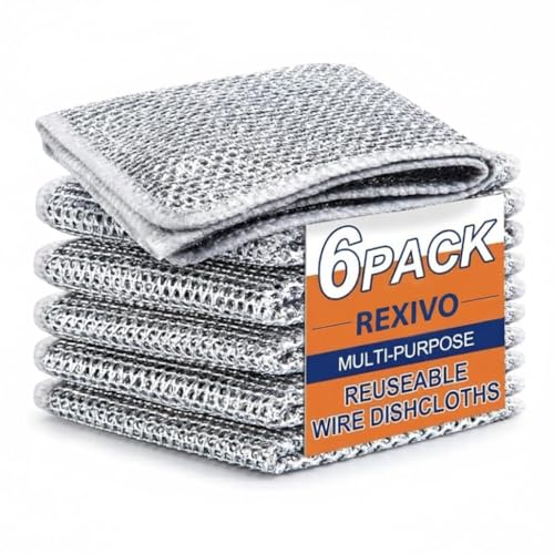 Rexivo Non-Scratch Multi-Purpose Reusable Wire Dishcloths (Pack Of 6) Stainless Steel Scrubber For Utensils, Sinks And Dishes Cleaning