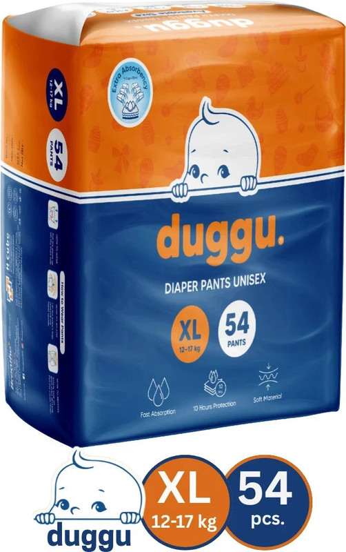 Duggu Soft Baby Diaper Pants | 12-17 Kg | Up To 10 Hours Absorption | Pack Of 1 – Xl(54 Pieces)