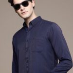 French Connection Men Solid Casual Blue Shirt