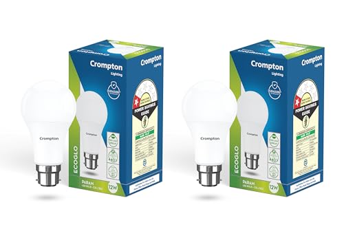 Crompton Param Led Bulb | 12W | Cool Day Light | B22 Base | 180 Degree Coverage | 4Kv Surge Protection | 440V High Voltage Protection | Pack Of 2