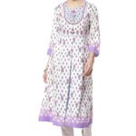 Rangriti Women Printed Flared Kurta(White)