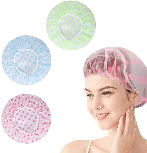 Shower Cap Set Of 3 For Women, Reusable Waterproof Elastic Eva Free-Size Bathroom Shower Caps – For Homes, Spas, Salons, Hair Treatment, Beauty Parlors (Multicolored And Multi-Design)